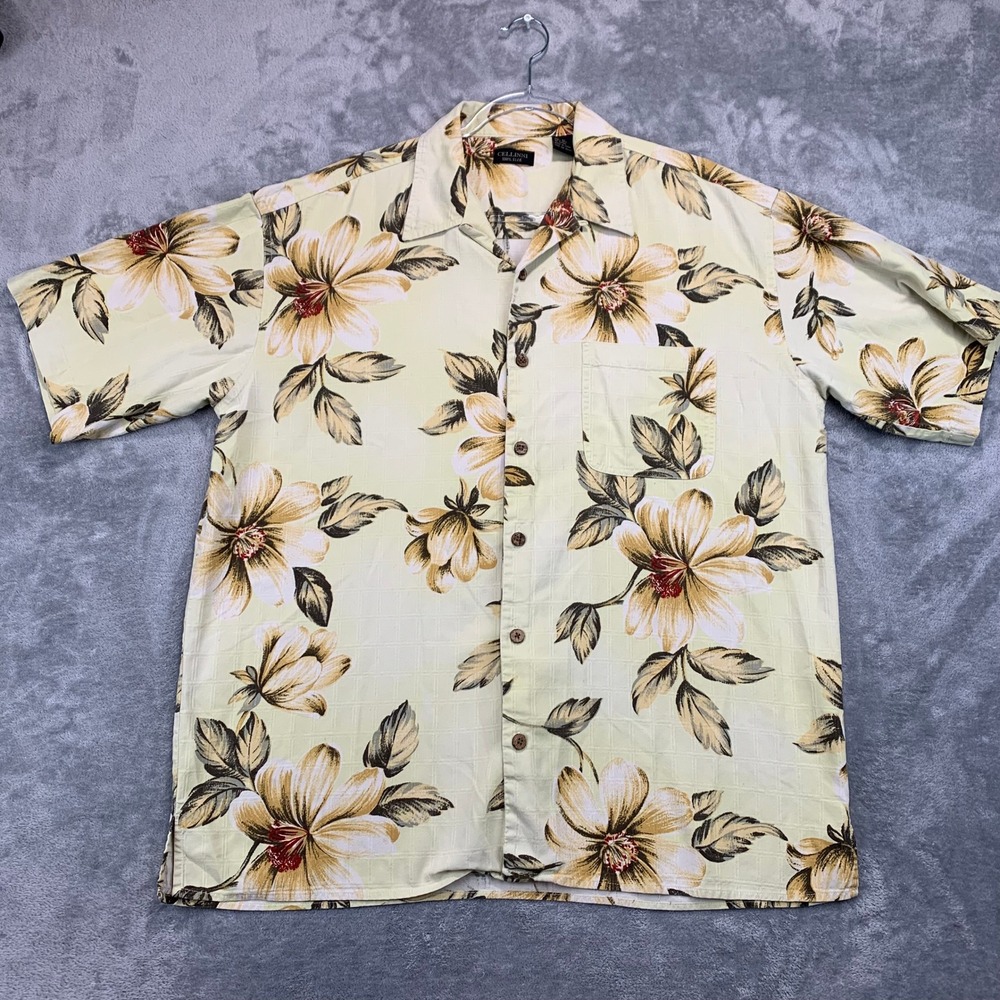 Cellinni Silk Hawaiian Shirt Floral Button Up Short Sleeve Resort XL